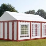 Carpa 4X6 ECO PVC 700 Blanca-Rojo con ventanas