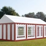 Carpa 4X8 ECO PVC 700 Blanca-Rojo con ventanas