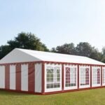 Carpa 5X10 ECO PVC 700 Blanca-Rojo con ventanas