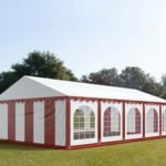 Carpa 5X10 PLUS PVC 750 Blanca-Rojo con ventanas