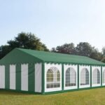 Carpa 5X10 PLUS PVC 750 Blanca-Verde Techo Verde con ventanas