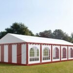 Carpa 6X12 PLUS PVC 750 Blanca-Rojo con ventanas
