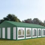 Carpa 6X12 PLUS PVC 750 Blanca-Verde Techo Verde con ventanas