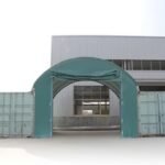 Frontal para cubierta entre contenedores 8m de ancho con entrada levadiza, PVC 720 ignífugo, Verde